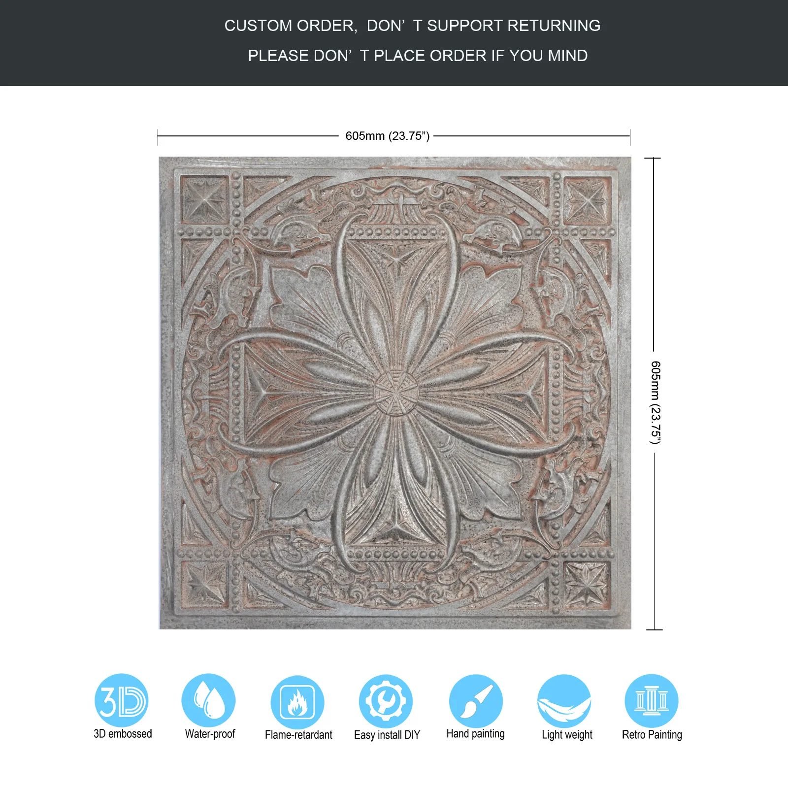 PVC Ceiling Tiles Waterproof Artistic Interior Decorative Panels for Hotel and Cafe Club PL10 Weathered Iron