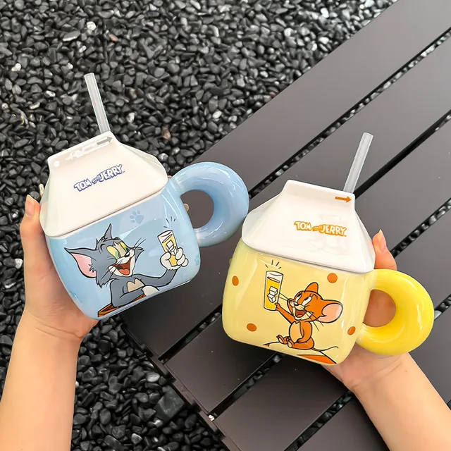 Cute and creative girl cat and mouse yogurt ceramic mug