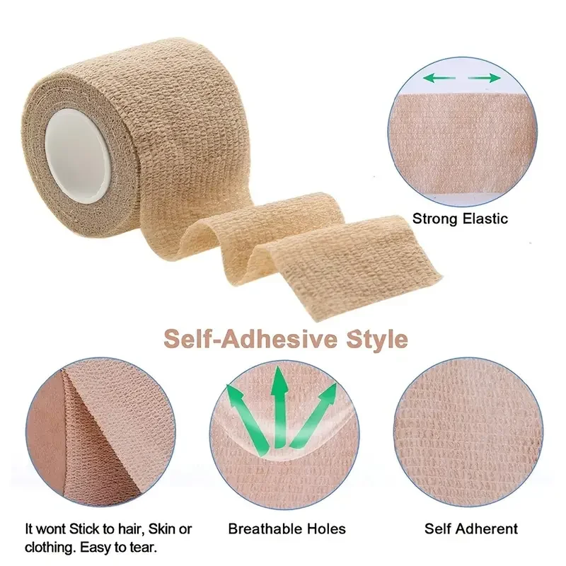 2 Rolls Beige Custom Pattern Elastic Adhesive Bandage Tape Wrap Flexible Stretch Sports Wrap for Ankle Knee Wrist Sprains