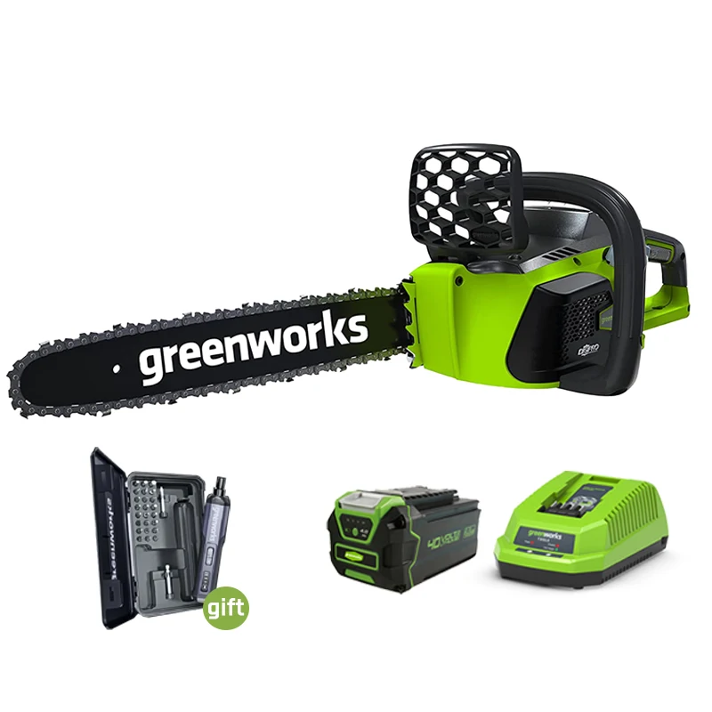 Greenworks 40V kettingzaag met borstelloze motor 12 m/s, inclusief origineel 40 cm zaagblad en Oregon zaagketting, 4 Ah accu en lader._voghion.com