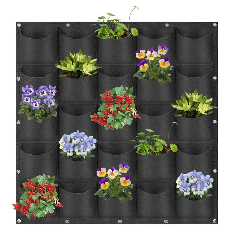 Wholesale 25-Pocket Non-Woven Fabric Green Vertical Garden Grow Bags Custom Multi-Pockets Felt Wall Hanging for Plants
