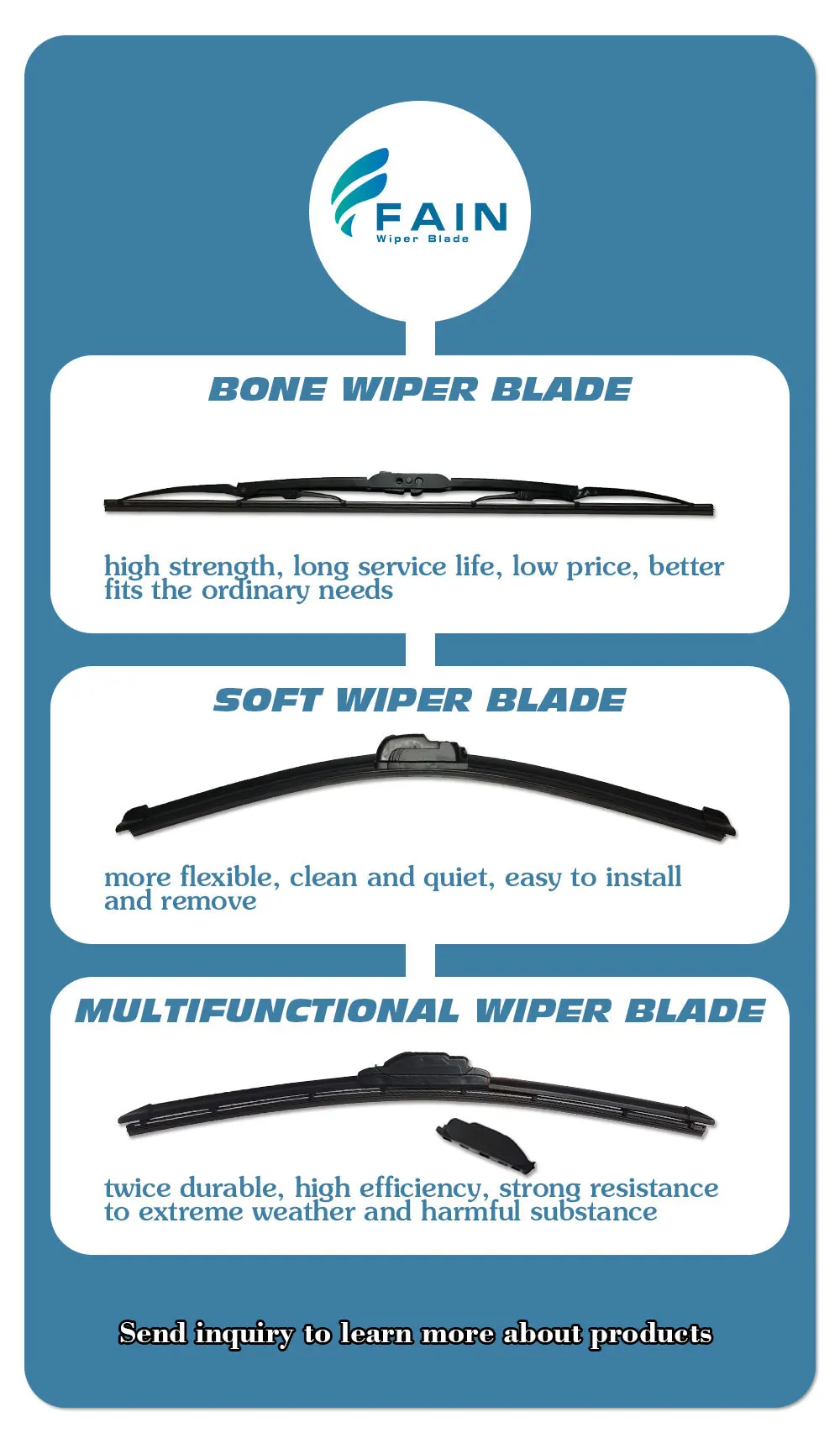 Fain 18 Inch 450mm Beam Hybrid Wiper Blades For Cars High Sealing