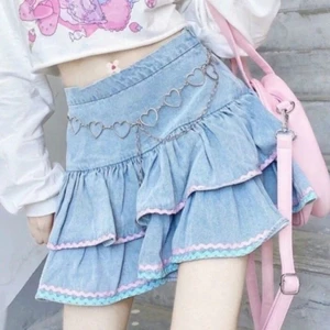 Fashion Girl's Light Blue Wash Denim Short Skirt Kawaii Fashion Y2K Pleated Empire Waist 100% Cotton Eco-Friendly Mini Skirt