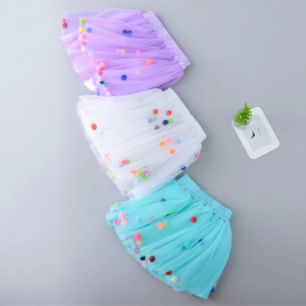 Baby Kids Girls Pom Pom Balls Dress With Colorful Ruffles Baby Girl Tutu Skirt