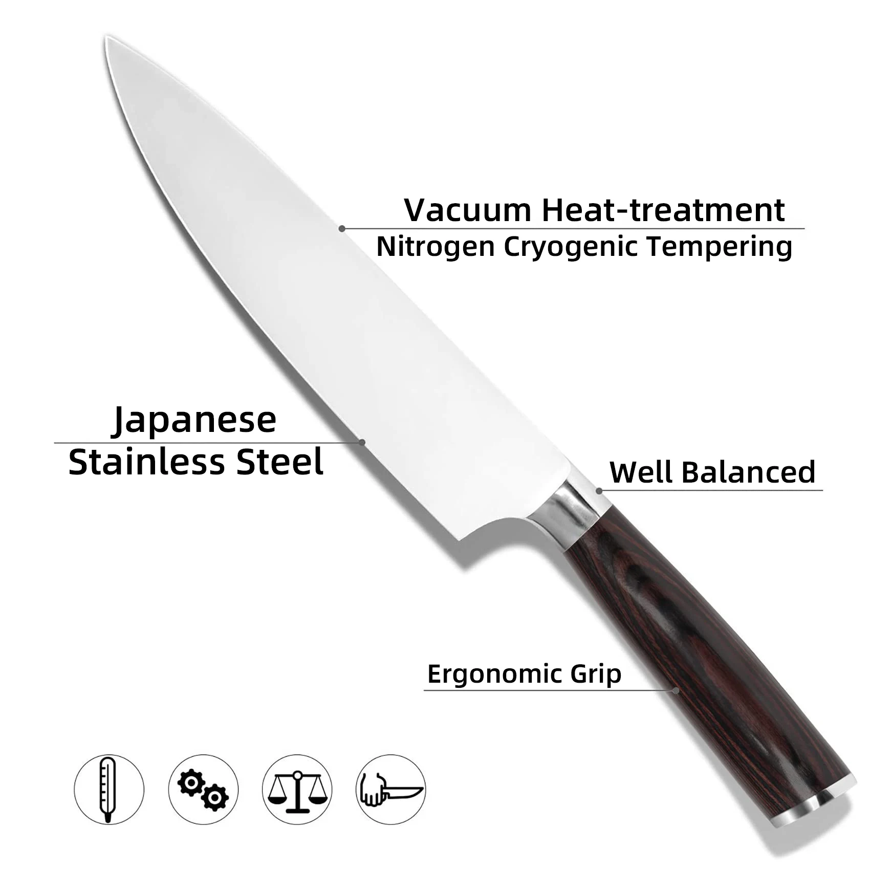 Custom Logo Professional 8 Inch Chef Knife Stainless Steel Meat Knife with Pakkawood Handle