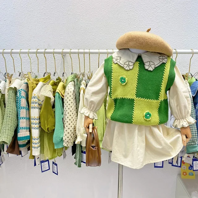 Girls' set Autumn children's color-patterned knitwear girls' thick long-sleeved shirt cotton