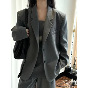 Lou Fu Spring New French Intellectual Old Money Style Wide Shoulder Long Blazer Simple Relaxation Casual Slimming Women