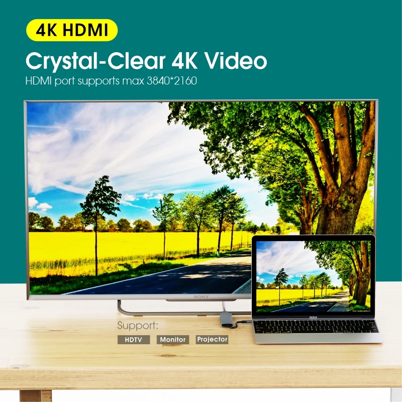Алюминиевый USB-концентратор 6 в 1 для Macbook Pro Тип C 3 0 4K HDTV SD
