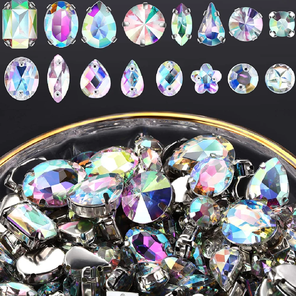 Rhinestones Flat Back Glass Crystal Drop Around Acrylic Ab Diamond Sew