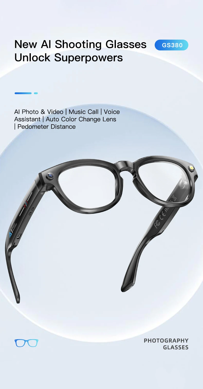 Welcome OEM Order, Factory Whole Selling 2025 Gs380 Smart Wearable Headset With Camera Ai Photo Flashlight Video Auto Color Change Lens Pedometer Distance Smart Glasses - Buy Gs380 Smart Glasses wireless Eyewear smart Wearable Devices