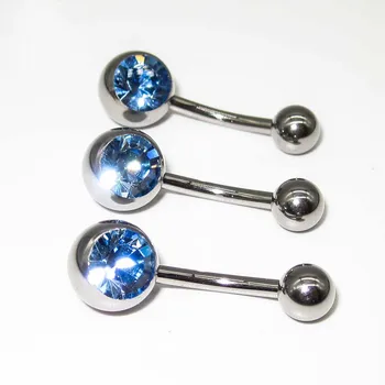 G23 Titanium External Thread CZ Stone Navel Ring Highly Polished Body Piercing Jewelry 14 G