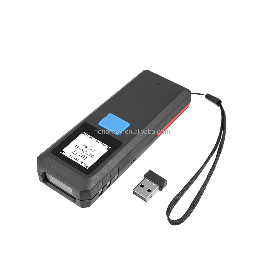 Blue Tooth 2.4GHz Wireless 1D 2D Portable Mini Barcode Scanner with Display and Memory