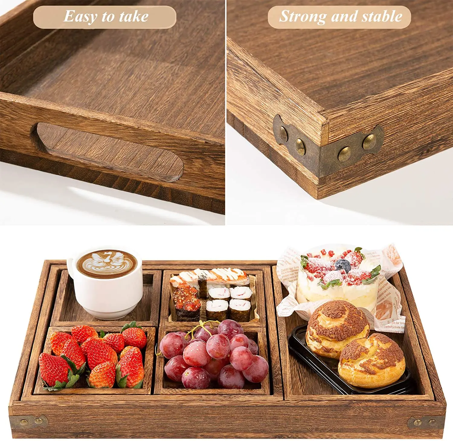 Rustic Wooden Serving Trays With Handle For Breakfast,Coffee Table