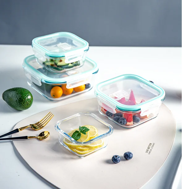 Glass Food Containers Lunch Box Multifunction Square Food Containers ...