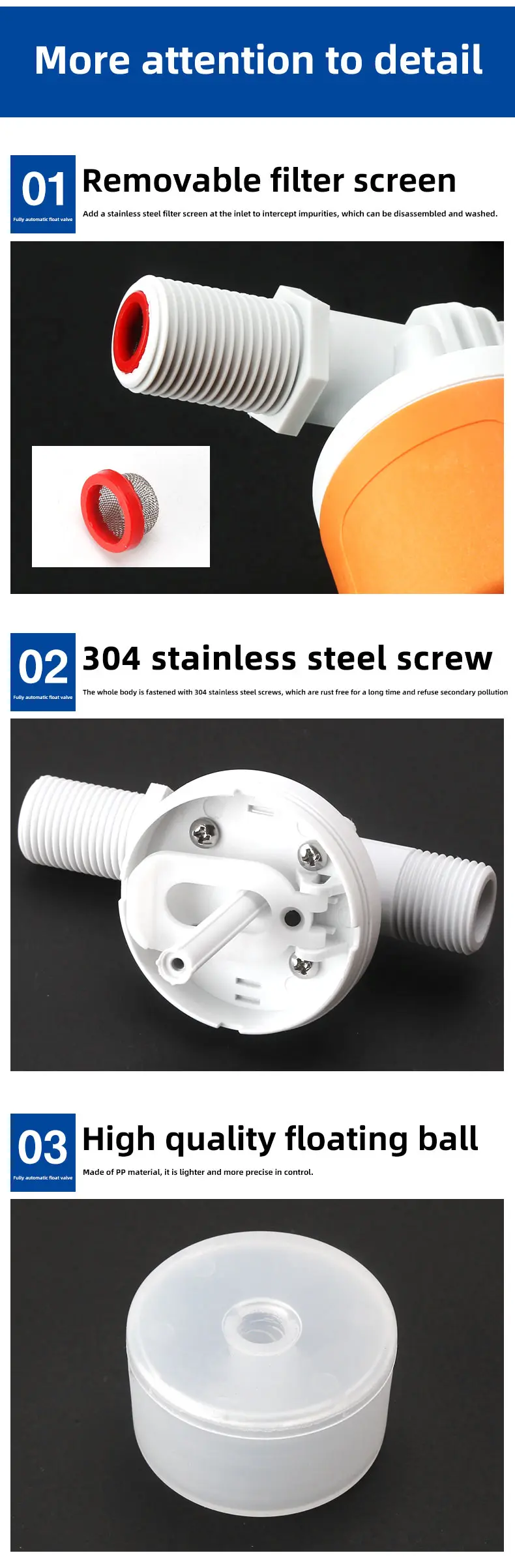 Professional 1/2 Inch Plastic Ball Float Valve Manual Power OEM Customizable for Water Tank Cooling Tower