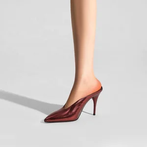 Custom Metallic Pointed Toe Mule Heels for Women 10cm Stiletto Light Weight Summer Slip-On Pumps | OEM ODM Available