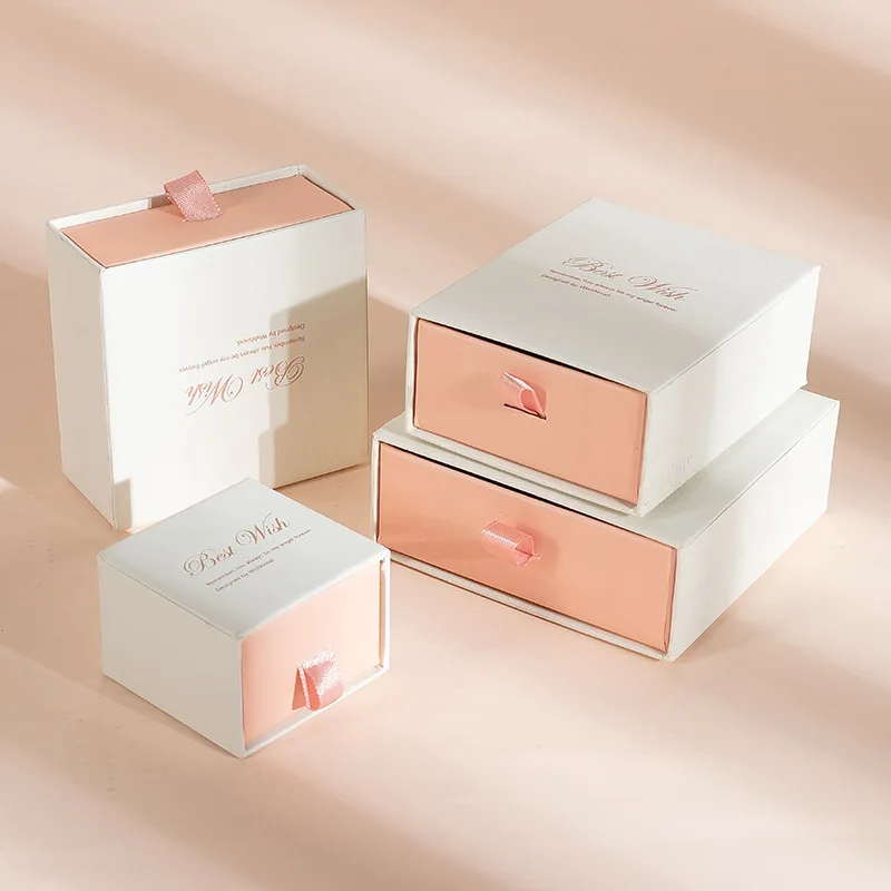 Eco Friendly Custom Logo and Size Rigid Paper Small Drawer Box  Jewelry Packaging Pull Out Sleeve Sliding Gift Drawer Box