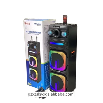 YB-0212 Latest party 100w Speaker Double 12 Inch DJ Speaker Big TWS Rechargeable Speaker With Double Wireless Screen Microphone