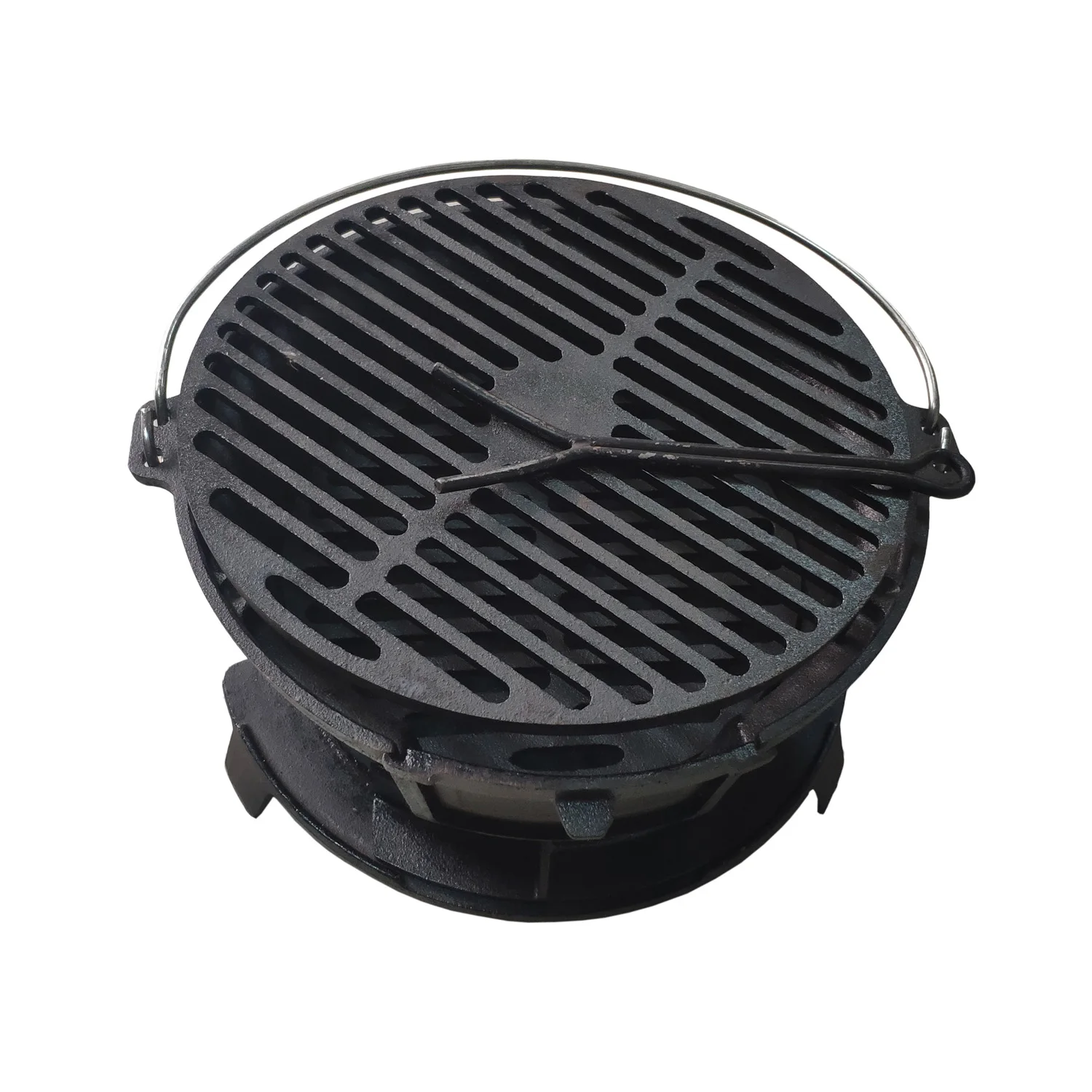 Portable Round Cast Iron Charcoal Grill for Outdoor Camping