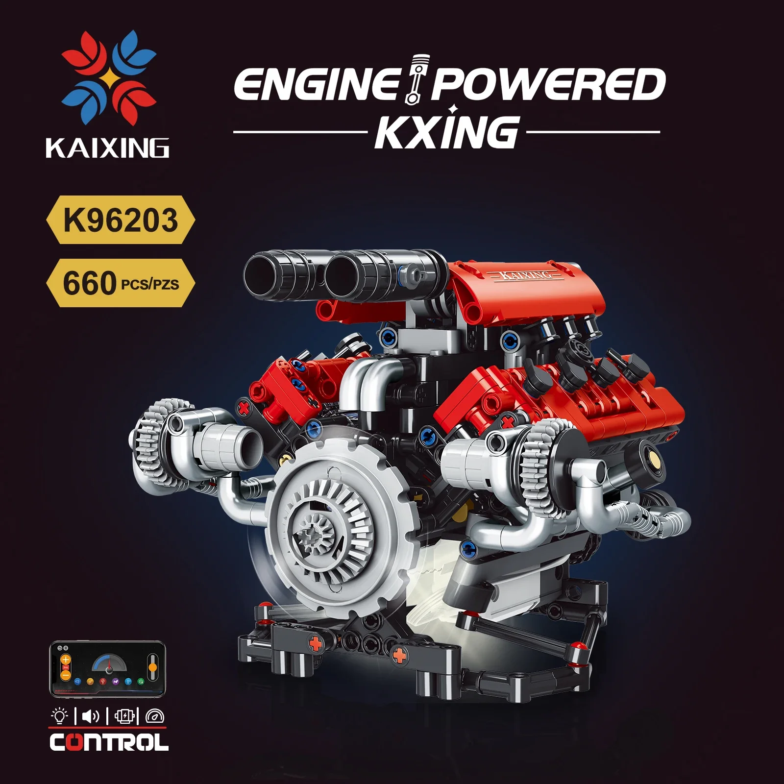 K96203 Motorized V8 Car Part Engine Model - 660pcs Building