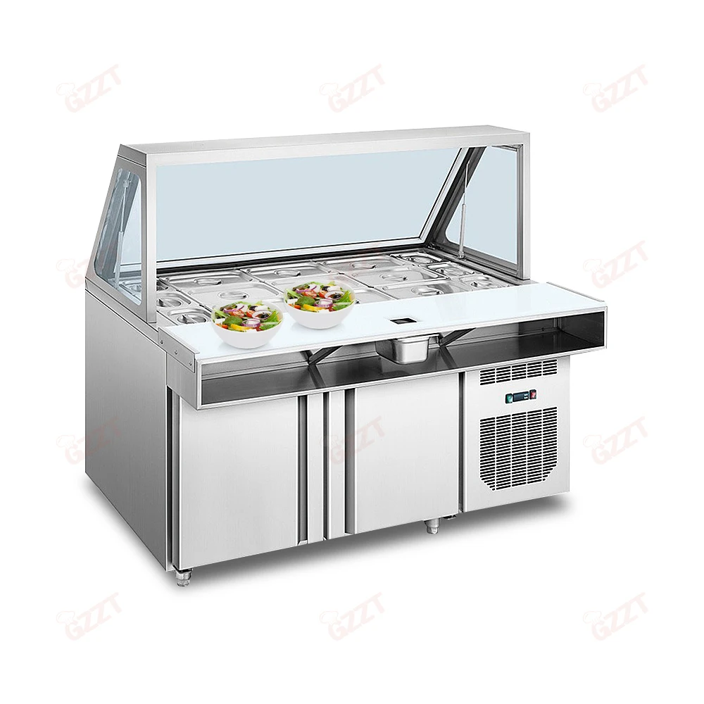 6FT Commercial Counter Salad bar Chiller Display Counter Chiller Table Top  Open Salad Display Refrigerator Undercounter Freezer
