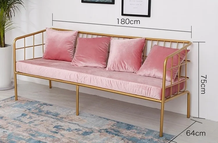 2021 Rectangular Wide Pink Livingroom Sofa With Metal Fram