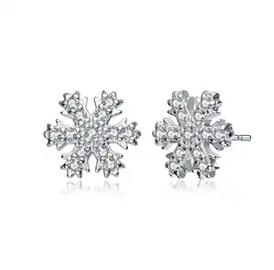 Keiyue 925 Sterling Silver Exaggerate White CZ Snowflake Stud Earrings Cute Trendy Christmas Gift for Women for Weddings