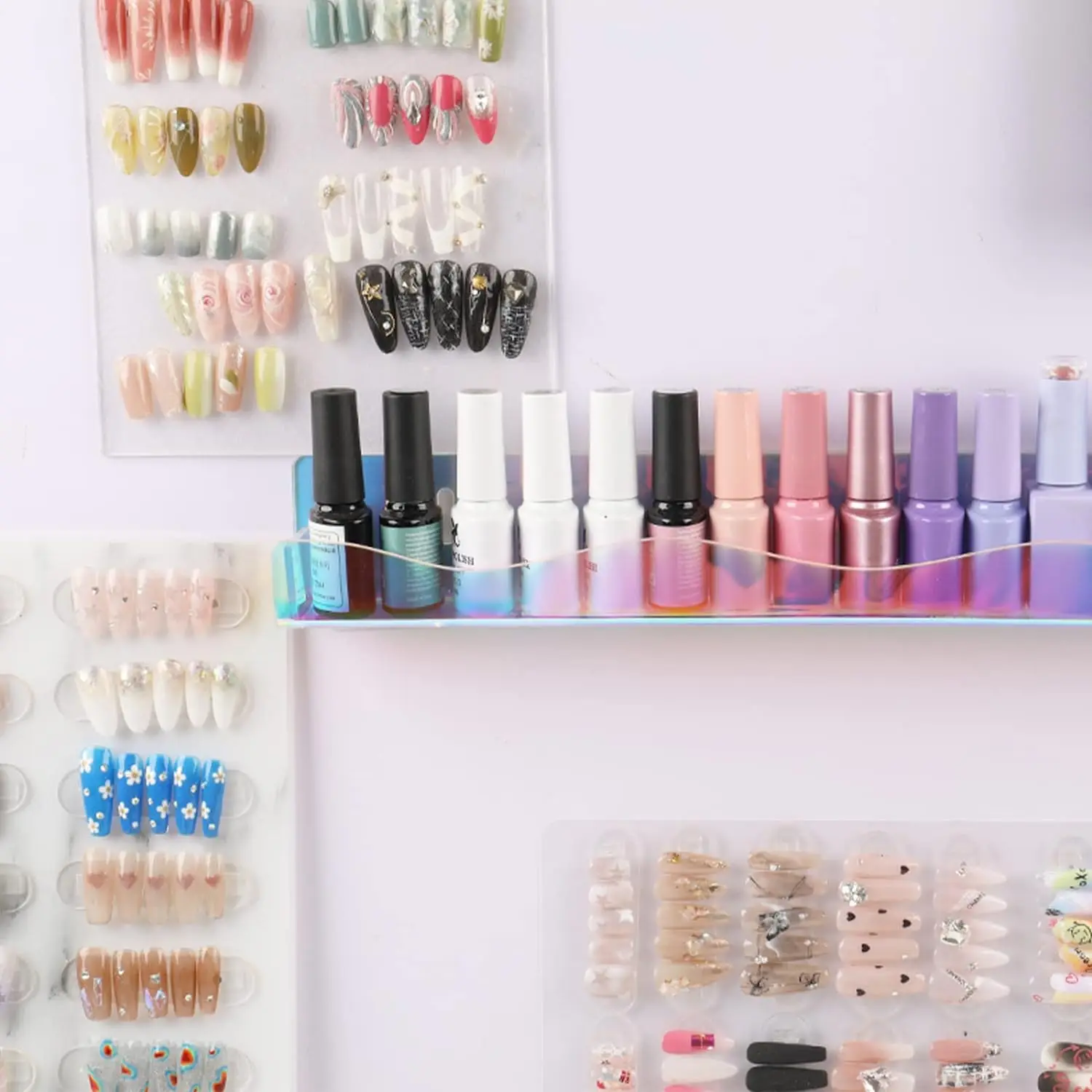 Wall Mounted 15 Inch Rainbow Iridescent Acrylic Nail Polish Rack