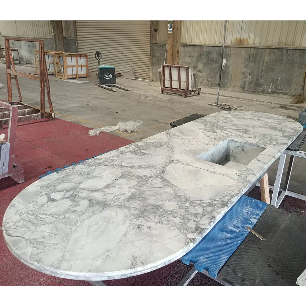 Super White Quartzite Countertop Slab Custom Polished Kitchen Island Modern Design Luxury Marble Slab for Kitchen Countertops