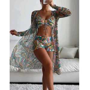 Women Long Sleeve Three-Piece Cover up Beachwear Swimwear Bikinis Swimsuit Bathing Suits for Women