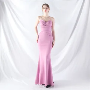 New Style Wrap Chest Sexy Dress, Satin Fabric, Fashionable Off-shoulder Evening Gown