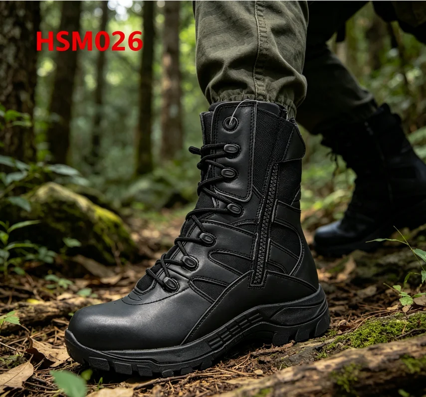 ZYF,Coastal Hiking Side Zipper Design Black/sand Color Combat Boots Impact Guard PU+rubber Outsole Tactical Boots HSM026