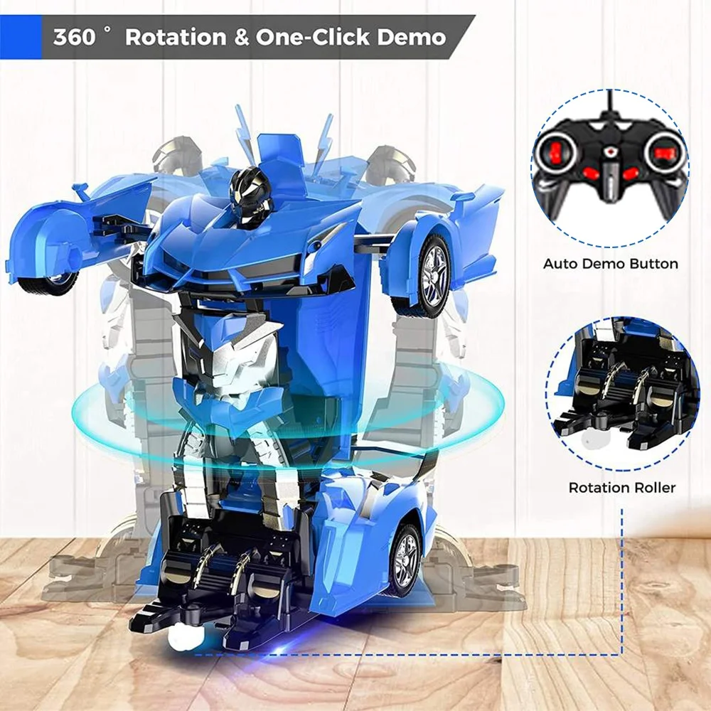 Auto Robot Deformabile 2 In 1 - Macchina Della Polizia Con Luci E Musica, Rotazione 360°, Per Bambini 3-12 Anni, Colore Bianco