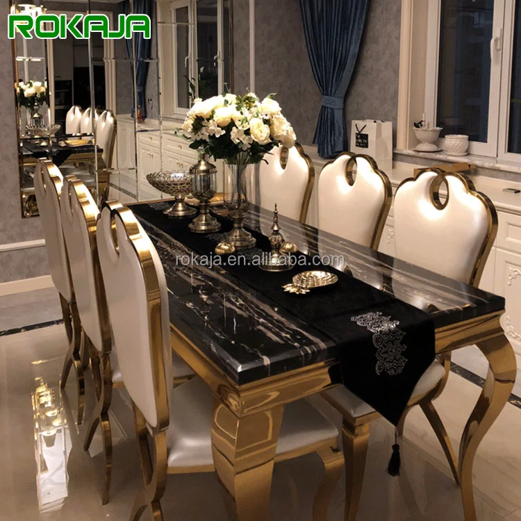Luxury Marble Dining Table with Golden Stainless Steel