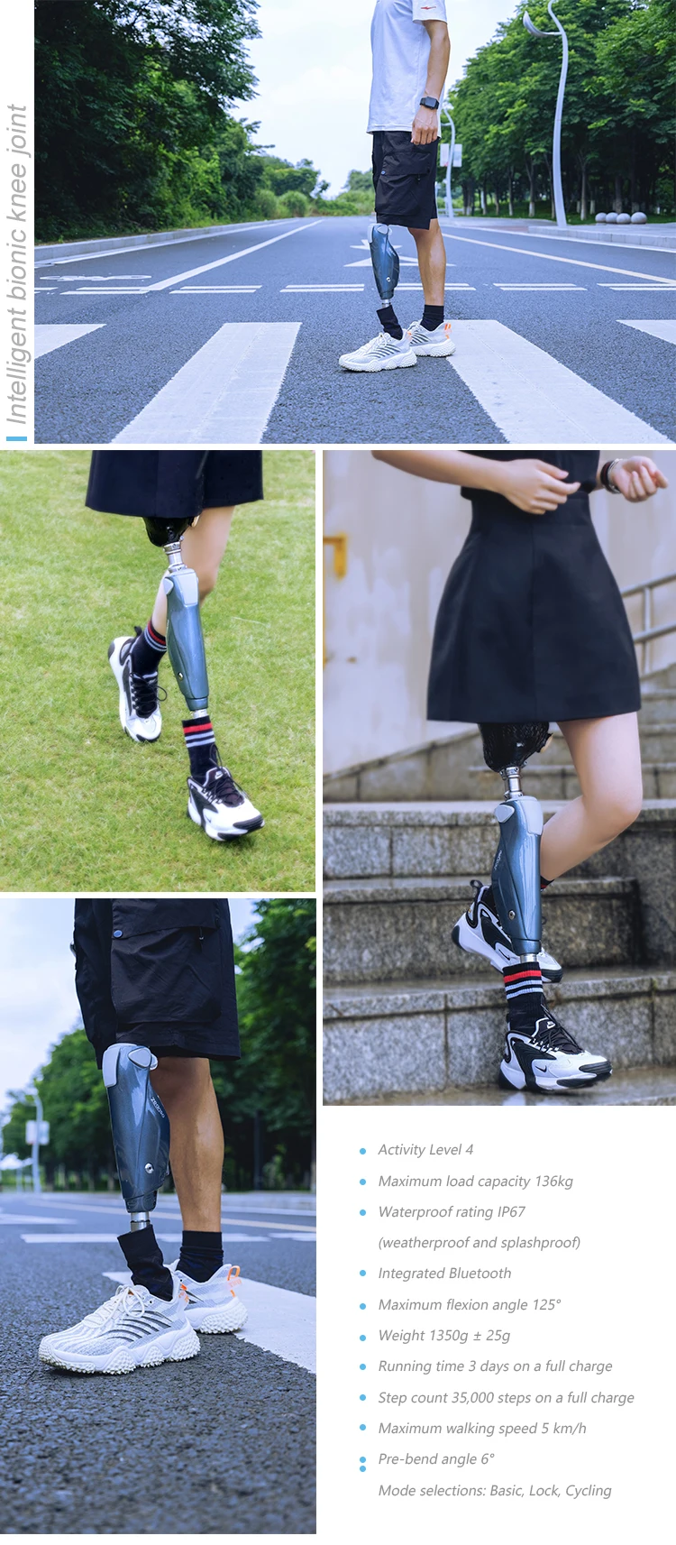 AI Smart Prosthetic Knee Joint Advanced Intelligent AK Transfemoral Amputees Prosthesis Aluminum Orthotics Rehabilitation