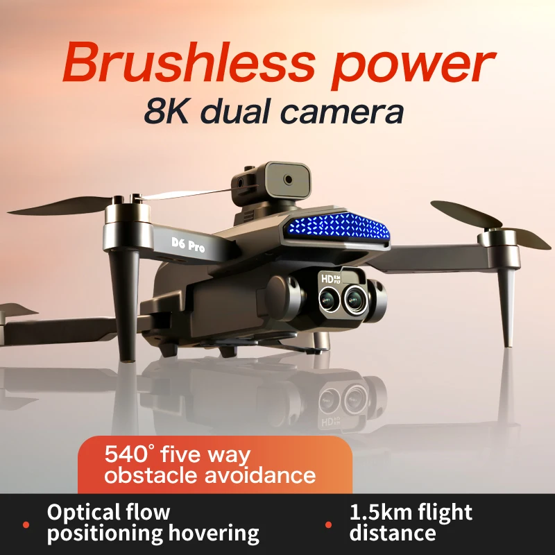 D6 ブラシレスドローン 4K HDデュアルカメラ 折りたたみ式 RCドローン