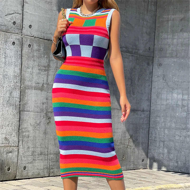 Knit Sleeves O Neck Multi Color 