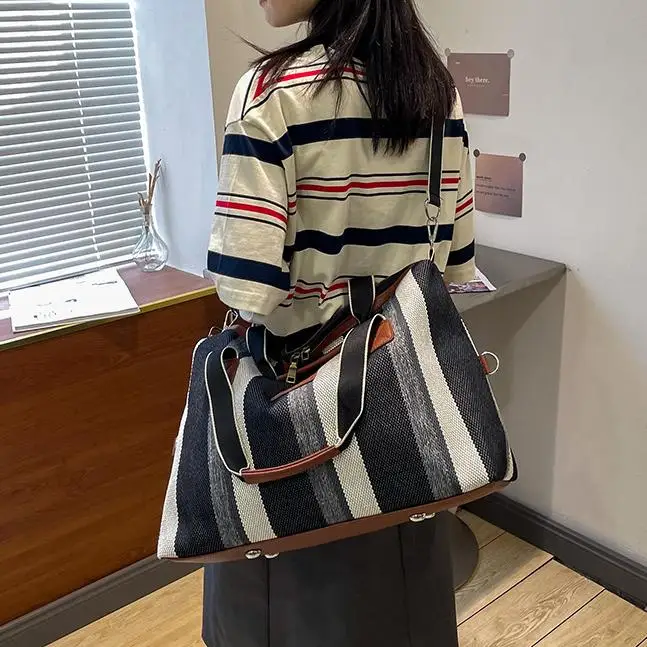 HANFEIZI Women Colorful Stripe Travel Overnight Crossbody Bag Short Distance Trip Bag with Handles