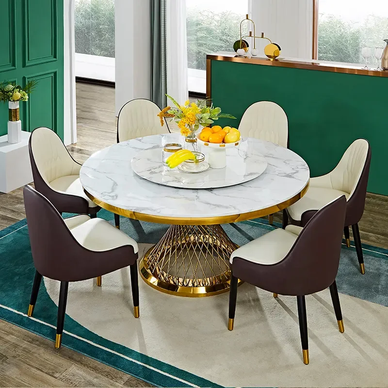 Quanu Custom Italian Modern Rotating Round 6 Seater Dining Table Set