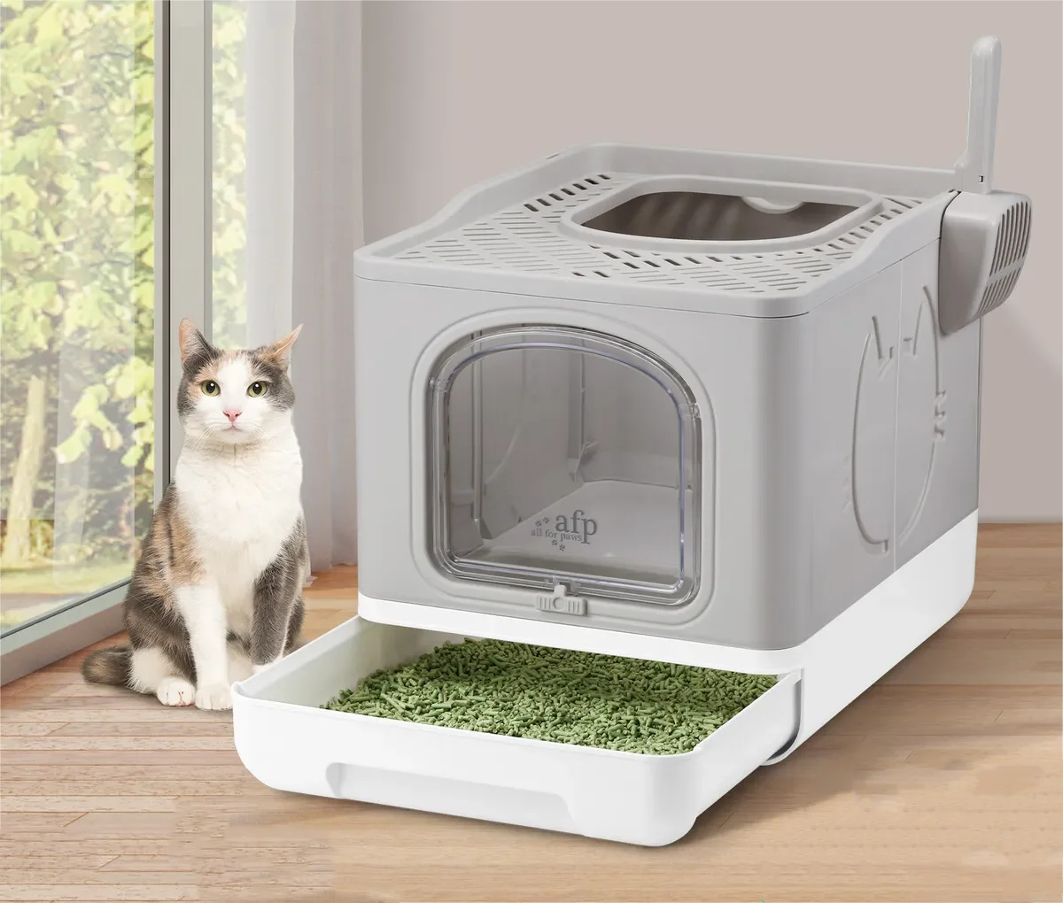 AFP Foldable Cat Litter Box Grey/sand Easy Storage