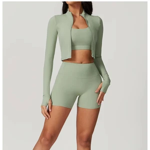 Cloud-like Outdoor Sports Yoga Suit; Naked-feeling Fitness Suit; Anti-vibration High-waist Yoga Suit Three-piece Set