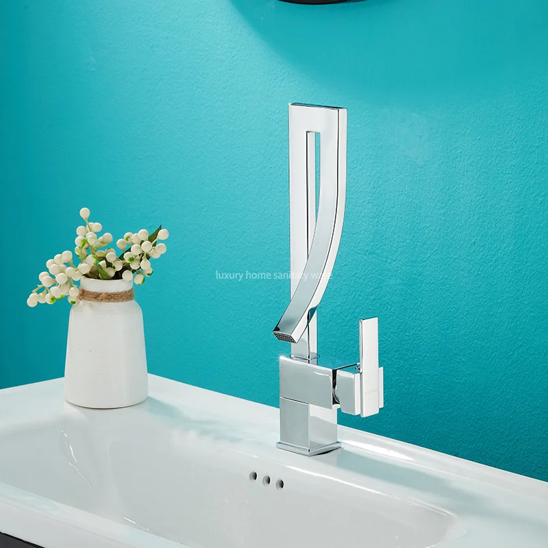 Factory Direct Creative Door Tube-electroplating Waterfall Basin Faucet Stainless Steel Bathroom Sink Mixer Faucet