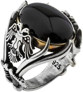 Wholesale Black Onyx Cubic Zirconia Signet Man Jewelry Custom Ottoman Tugra Turkish Silver Rings Men