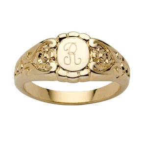 Customized Fashion Unisex 925 Sterling Silver Engagement Ring Gold Plated Initial Jewelry Signet Ring