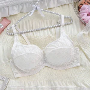 Large Size Women's Underwire Push-Up Bra with Charming Floral Design Back Closure and Knitted Weave Available in Bulk