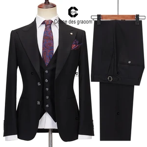 Cenne Des Graoom Classic Fit 2 Button Formal Suits for Men Solid Color Blazer Vest Pants Set Business Meeting Wedding Daily Use