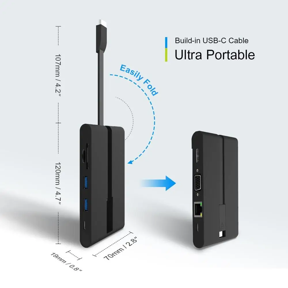
Cablecreation кабель-Переходник USB C на HDMI + VGA + USB 3,0 + гигабитный RJ45 Ethernet + устройство для чтения карт памяти + USB-C PD зарядный док-станция, thunderbolt 3 док-станция 