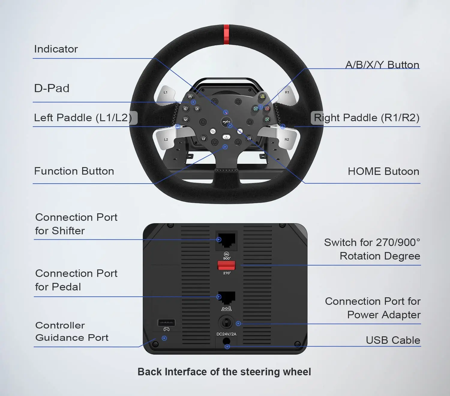 PXN V10 Driving Simulator Force Feedback Pc Steering Wheel 900 Degree Gaming Wheel for Ps4, Xbox One, Computer