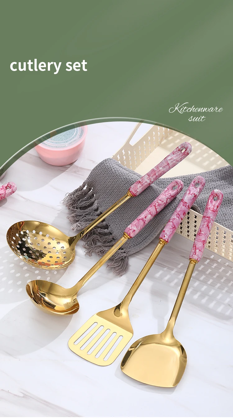 High Quality Kitchen Utensils Ceramic Handle Stainless Steel Cooking