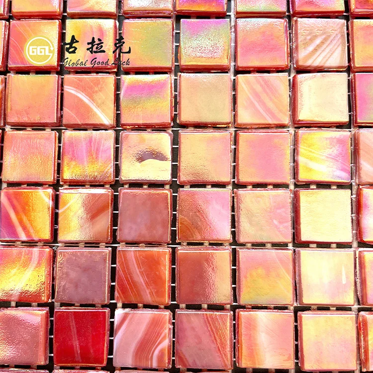 Wall Glitter Square Mosaic Tile Red Color Glass Tile Swimming Pool Tile supplier